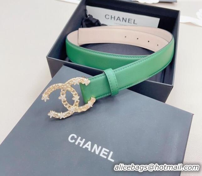 Low Price Chanel Calfskin Belt 3cm with Star CC Buckle CH219 Green