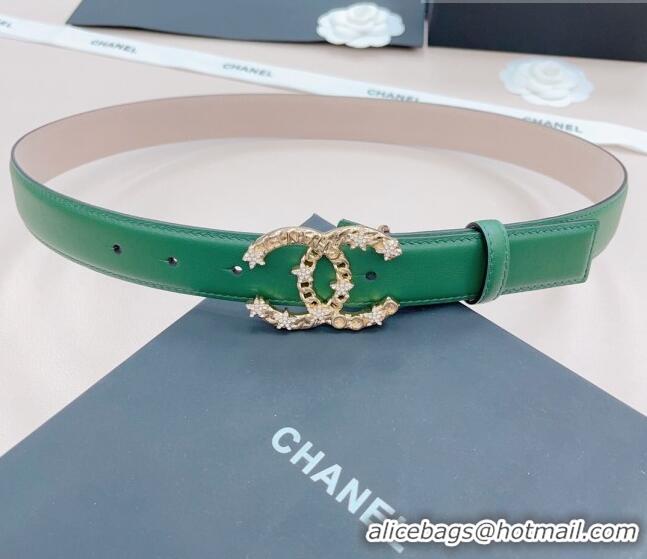 Low Price Chanel Calfskin Belt 3cm with Star CC Buckle CH219 Green