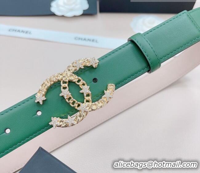 Low Price Chanel Calfskin Belt 3cm with Star CC Buckle CH219 Green