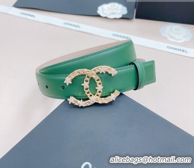 Low Price Chanel Calfskin Belt 3cm with Star CC Buckle CH219 Green