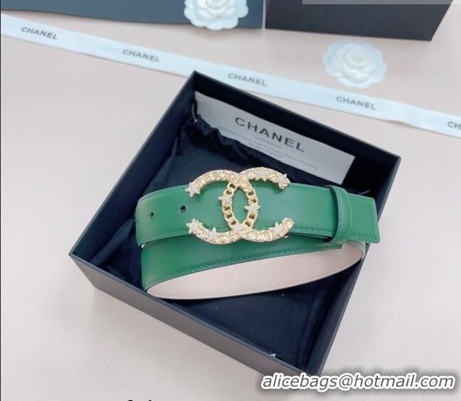 Low Price Chanel Calfskin Belt 3cm with Star CC Buckle CH219 Green