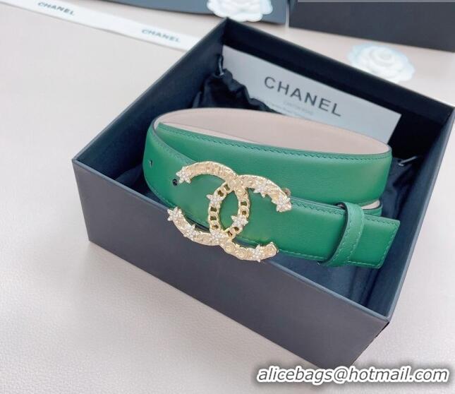 Low Price Chanel Calfskin Belt 3cm with Star CC Buckle CH219 Green