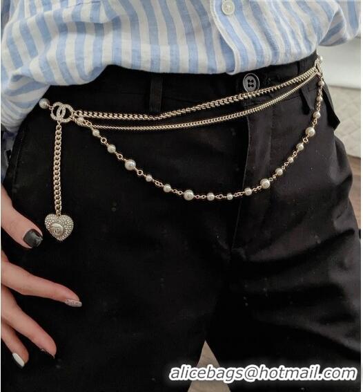 Trendy Design Chanel Heart Chain Belt with Pearls 120899