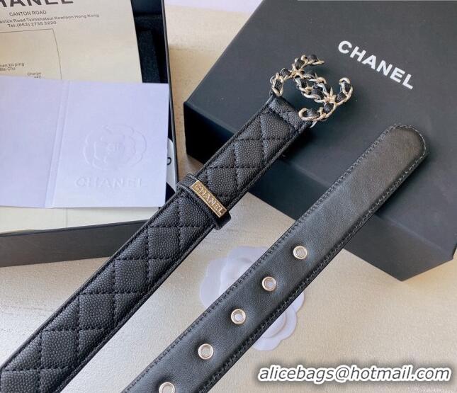 Luxury Cheap Chanel Grained Leather Belt 3cm with Chain CC CH0107