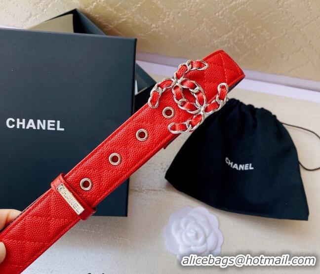 Luxury Cheap Chanel Grained Leather Belt 3cm with Chain CC CH0107