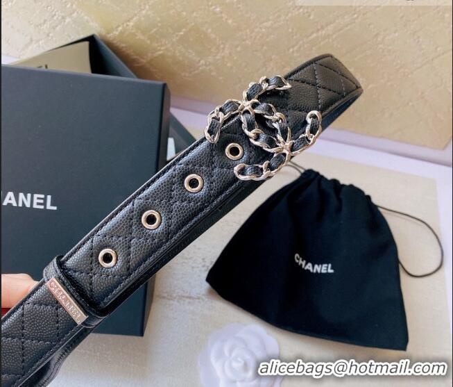 Luxury Cheap Chanel Grained Leather Belt 3cm with Chain CC CH0107