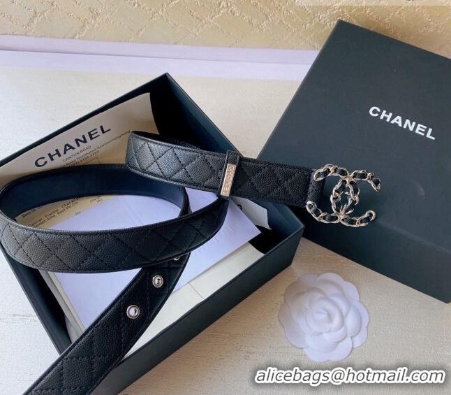 Luxury Cheap Chanel Grained Leather Belt 3cm with Chain CC CH0107