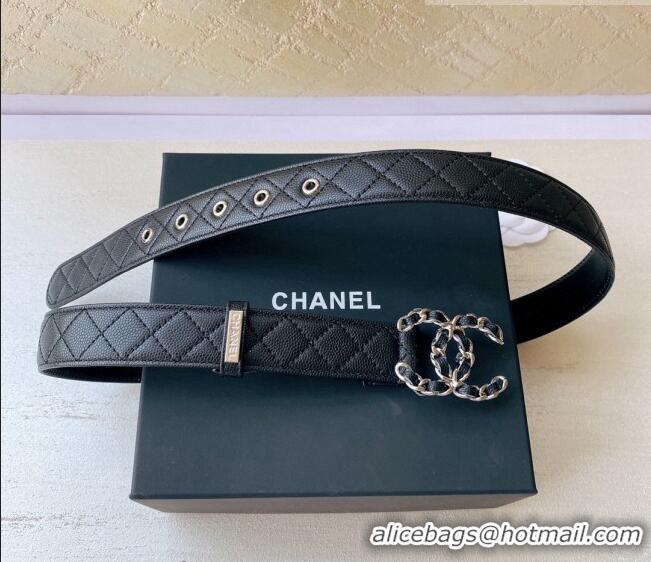 Luxury Cheap Chanel Grained Leather Belt 3cm with Chain CC CH0107