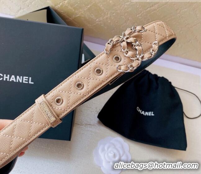 Luxury Cheap Chanel Grained Leather Belt 3cm with Chain CC CH0107