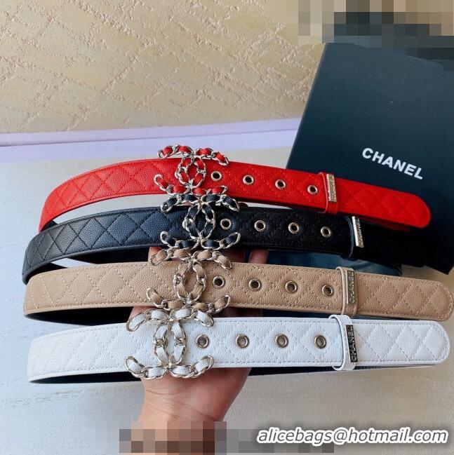 Luxury Cheap Chanel Grained Leather Belt 3cm with Chain CC CH0107