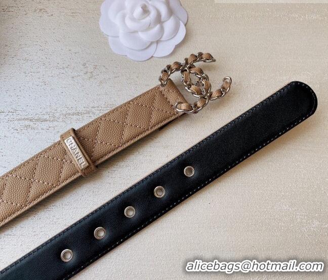 Luxury Cheap Chanel Grained Leather Belt 3cm with Chain CC CH0107