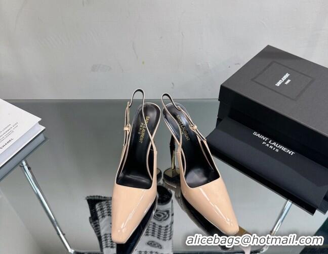 Best Price Saint Laurent Lee Slingback Pumps 10cm with Buckle in Patent Leather Nude 025046