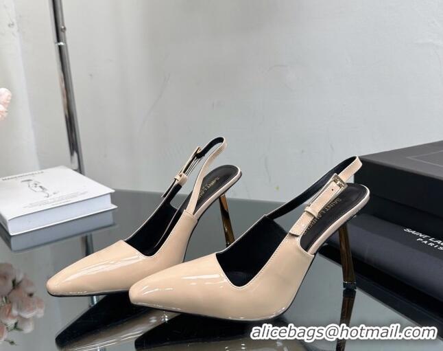 Best Price Saint Laurent Lee Slingback Pumps 10cm with Buckle in Patent Leather Nude 025046