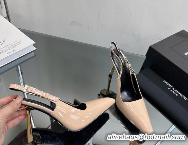 Best Price Saint Laurent Lee Slingback Pumps 10cm with Buckle in Patent Leather Nude 025046