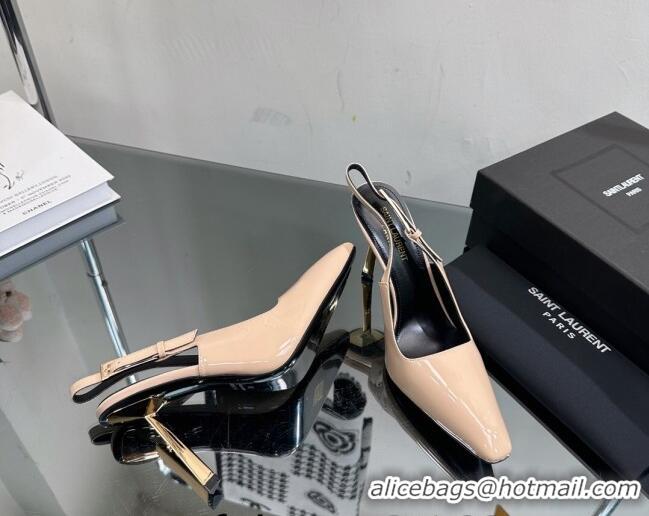 Best Price Saint Laurent Lee Slingback Pumps 10cm with Buckle in Patent Leather Nude 025046