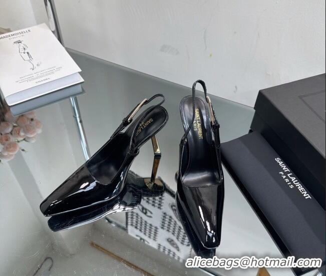 Good Looking Saint Laurent Lee Slingback Pumps 10cm with Buckle in Patent Leather Black/Silver 025047