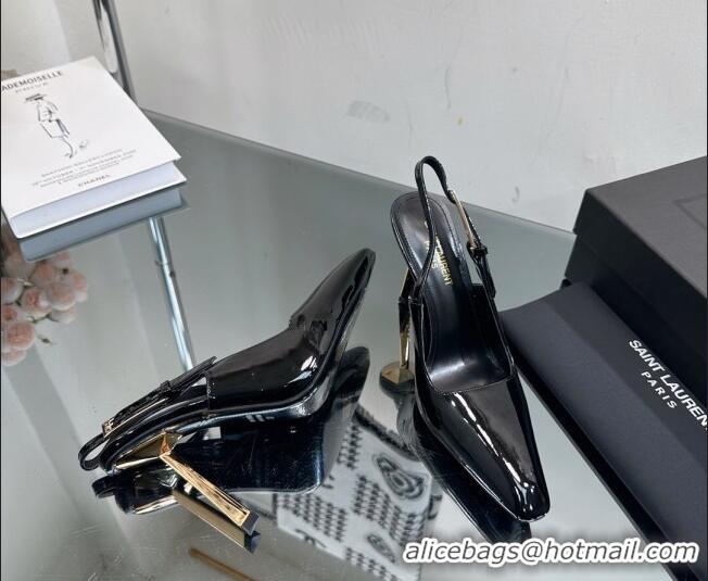 Good Looking Saint Laurent Lee Slingback Pumps 10cm with Buckle in Patent Leather Black/Silver 025047