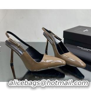 Pretty Style Saint Laurent Lee Slingback Pumps 10cm with Buckle in Patent Leather Grey 025048