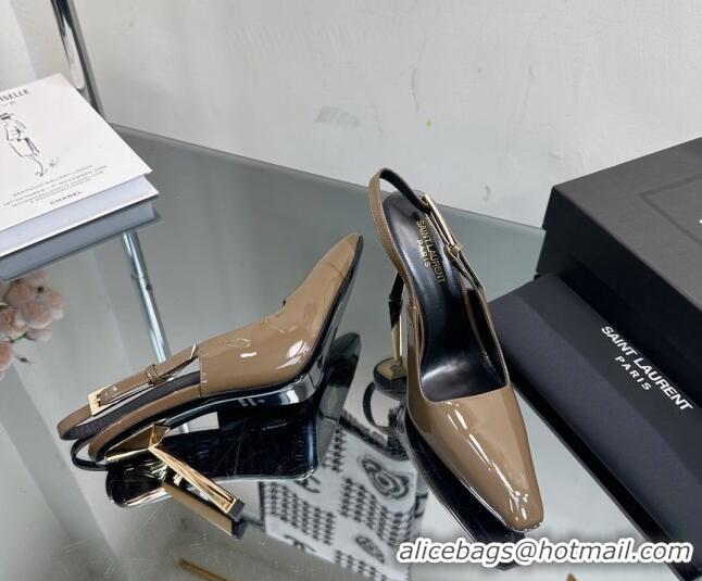 Pretty Style Saint Laurent Lee Slingback Pumps 10cm with Buckle in Patent Leather Grey 025048