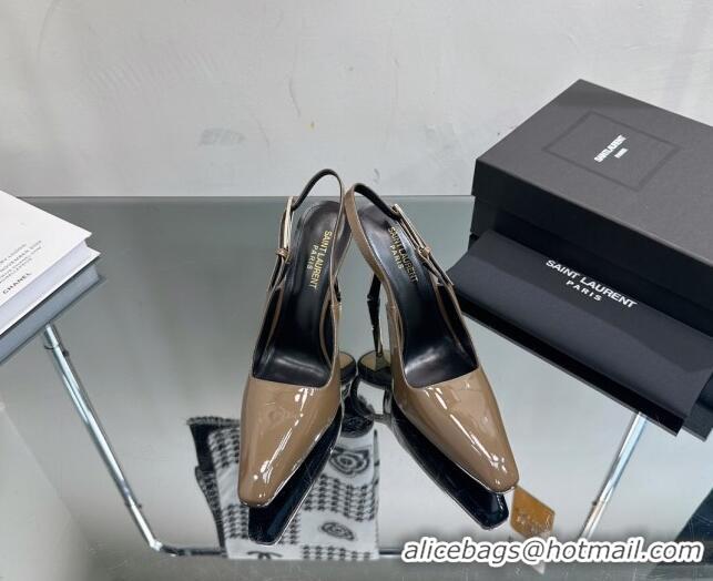 Pretty Style Saint Laurent Lee Slingback Pumps 10cm with Buckle in Patent Leather Grey 025048