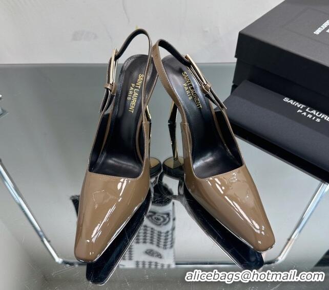 Pretty Style Saint Laurent Lee Slingback Pumps 10cm with Buckle in Patent Leather Grey 025048