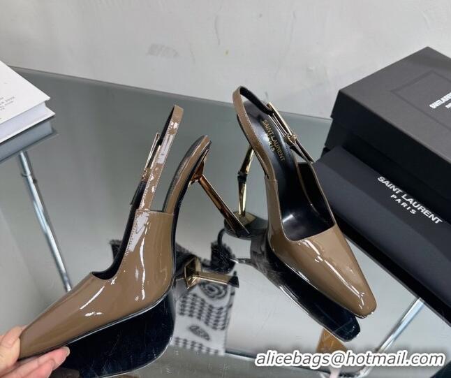 Pretty Style Saint Laurent Lee Slingback Pumps 10cm with Buckle in Patent Leather Grey 025048