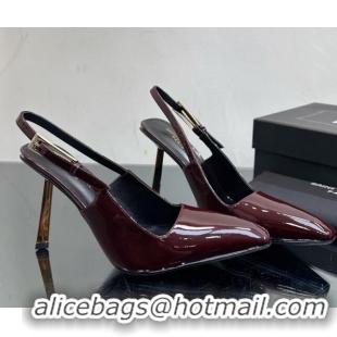 Top Grade Saint Laurent Lee Slingback Pumps 10cm with Buckle in Patent Leather Burgundy 025049