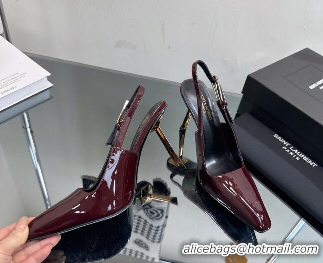 Top Grade Saint Laurent Lee Slingback Pumps 10cm with Buckle in Patent Leather Burgundy 025049