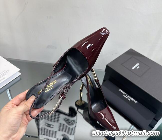 Top Grade Saint Laurent Lee Slingback Pumps 10cm with Buckle in Patent Leather Burgundy 025049