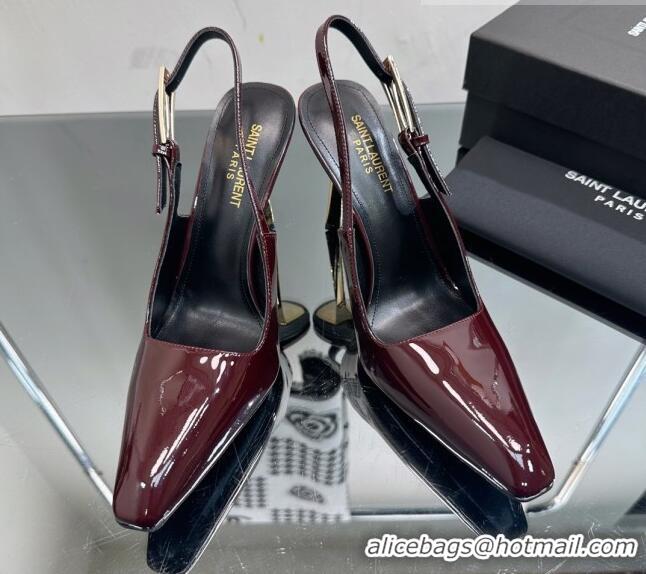 Top Grade Saint Laurent Lee Slingback Pumps 10cm with Buckle in Patent Leather Burgundy 025049