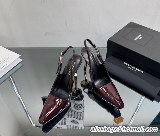 Top Grade Saint Laurent Lee Slingback Pumps 10cm with Buckle in Patent Leather Burgundy 025049