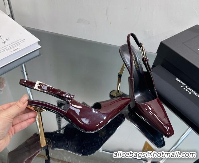 Top Grade Saint Laurent Lee Slingback Pumps 10cm with Buckle in Patent Leather Burgundy 025049