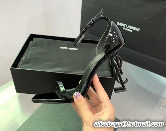 Good Quality Saint Laurent Opyum Sandals in Patent Calfskin Black 110633