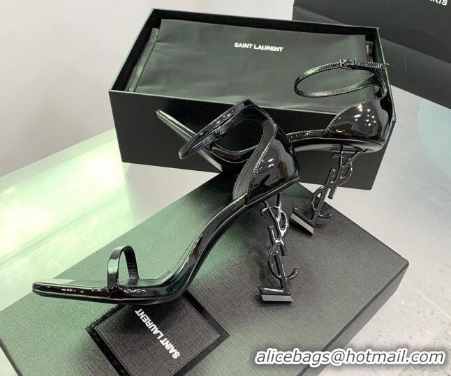 Good Quality Saint Laurent Opyum Sandals in Patent Calfskin Black 110633