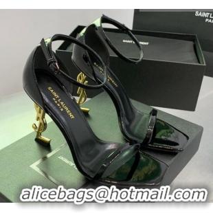 Grade Quality Saint Laurent Opyum Sandals in Patent Calfskin Black/Gold 110634