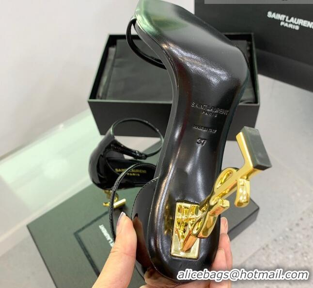 Grade Quality Saint Laurent Opyum Sandals in Patent Calfskin Black/Gold 110634