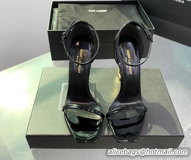 Grade Quality Saint Laurent Opyum Sandals in Patent Calfskin Black/Gold 110634