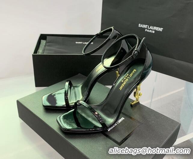 Grade Quality Saint Laurent Opyum Sandals in Patent Calfskin Black/Gold 110634