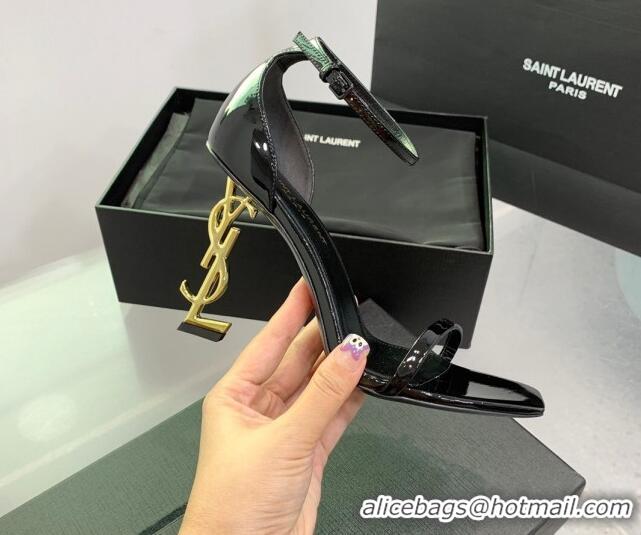 Grade Quality Saint Laurent Opyum Sandals in Patent Calfskin Black/Gold 110634