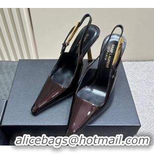 Good Product Saint Laurent Lee Slingback Pumps 10.5cm with Buckle in Brushed Leather Dark Red 106059