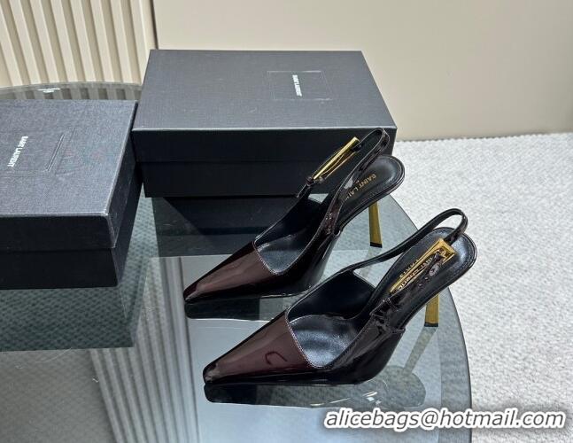 Good Product Saint Laurent Lee Slingback Pumps 10.5cm with Buckle in Brushed Leather Dark Red 106059