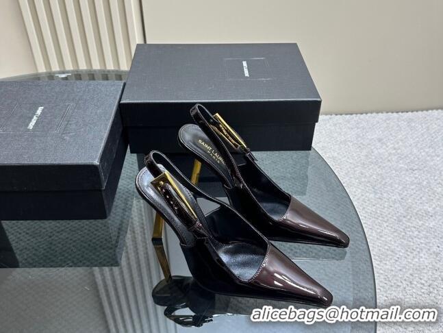 Good Product Saint Laurent Lee Slingback Pumps 10.5cm with Buckle in Brushed Leather Dark Red 106059