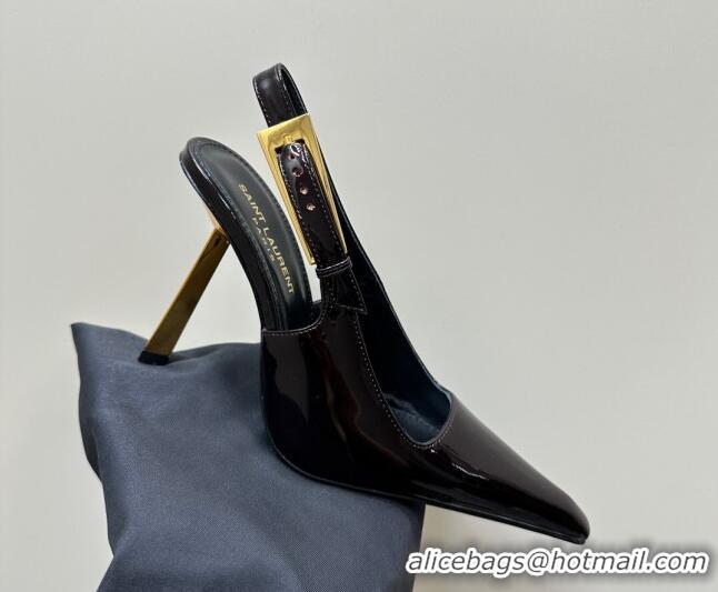 Good Product Saint Laurent Lee Slingback Pumps 10.5cm with Buckle in Brushed Leather Dark Red 106059