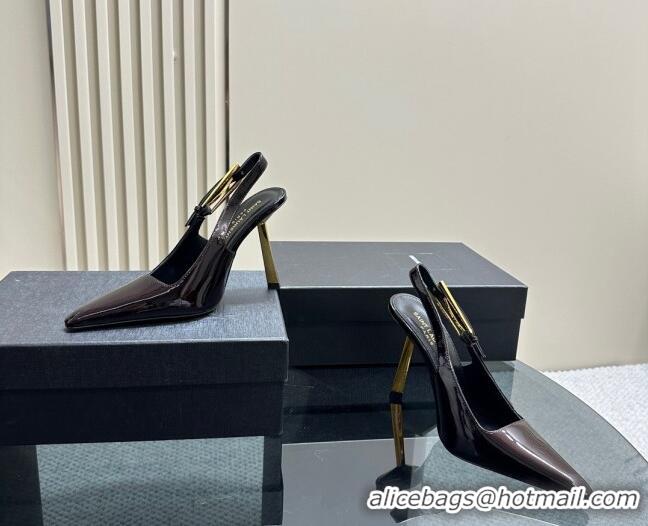 Good Product Saint Laurent Lee Slingback Pumps 10.5cm with Buckle in Brushed Leather Dark Red 106059