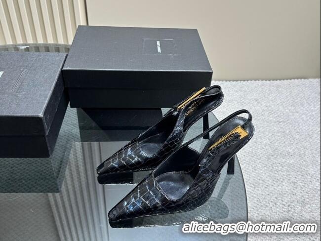 Low Price Saint Laurent Lee Slingback Pumps 10.5cm with Buckle in Crocodile Embossed Leather 106060