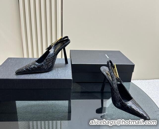 Low Price Saint Laurent Lee Slingback Pumps 10.5cm with Buckle in Crocodile Embossed Leather 106060