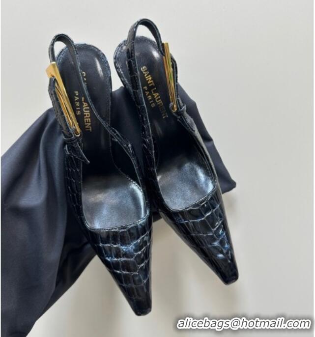 Low Price Saint Laurent Lee Slingback Pumps 10.5cm with Buckle in Crocodile Embossed Leather 106060