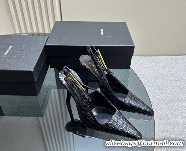 Low Price Saint Laurent Lee Slingback Pumps 10.5cm with Buckle in Crocodile Embossed Leather 106060