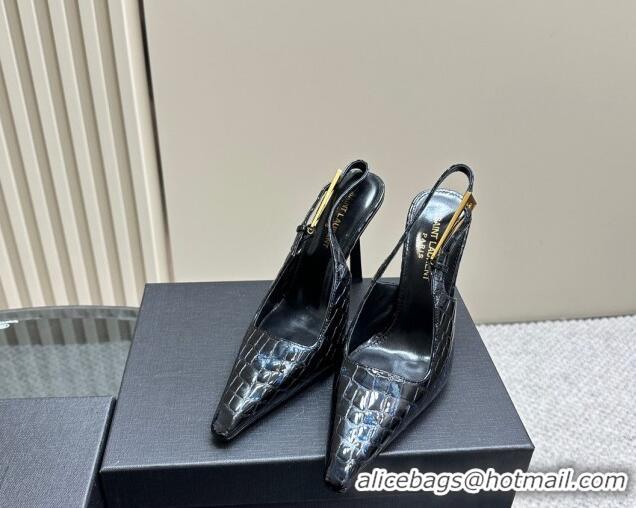 Low Price Saint Laurent Lee Slingback Pumps 10.5cm with Buckle in Crocodile Embossed Leather 106060