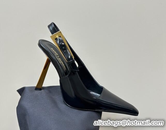 Luxurious Saint Laurent Lee Slingback Pumps 10.5cm with Buckle in Brushed Leather Black 106061